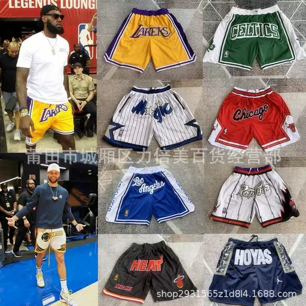 Wholesale Foreign Trade Basketball Shorts Warriors Lakers 76Ers Heat Raptors Magic Pocket Embroidery Shorts Basketball Pants Nfl