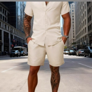 Foreign Trade Cross-Border New Pure Color Shirt Suit Summer European and American Men's Shirt Suit Hot Selling 130g Four-Way Elastic