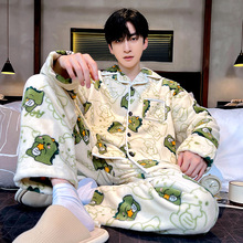 睡衣男秋冬季加厚珊瑚绒套装可外穿家居服保暖长袖春秋大码法兰绒