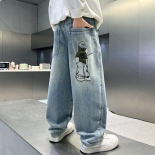 Boys' Denim Pants Spring and Autumn Spring 2025 New Children's Pants Big Children's Spring Loose Straight Pants Trendy