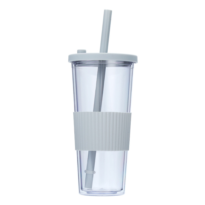 Vaso de Plástico con Pajita, Plástico AS, Doble Capa, Ecológico