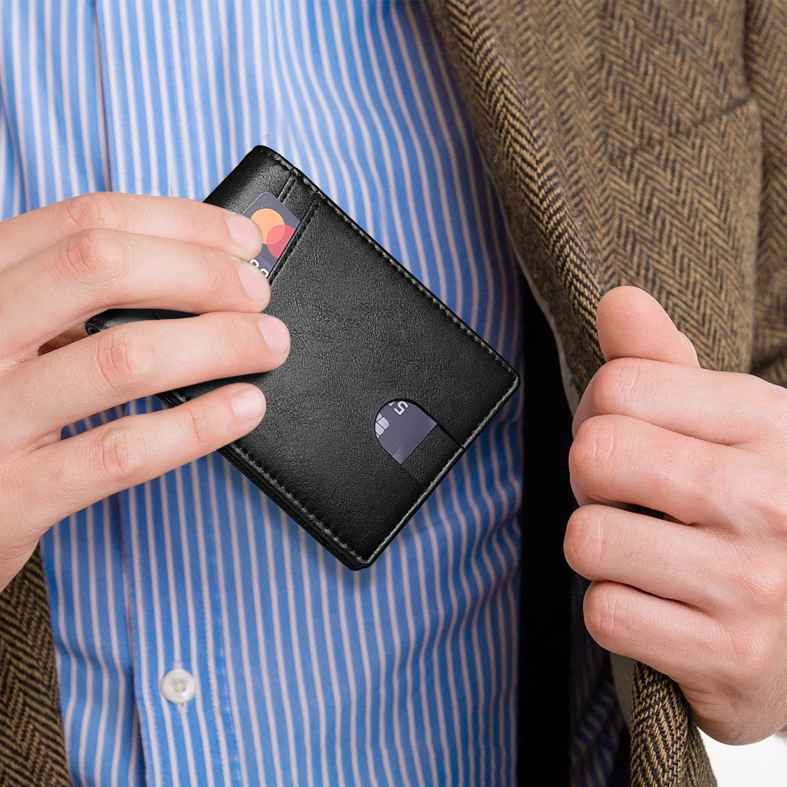 Carteras de cuero transfronterizas, documentos multifuncionales, anti-desmagnetización, tres veces, billetera antirrobo, billetera de cuero para hombres