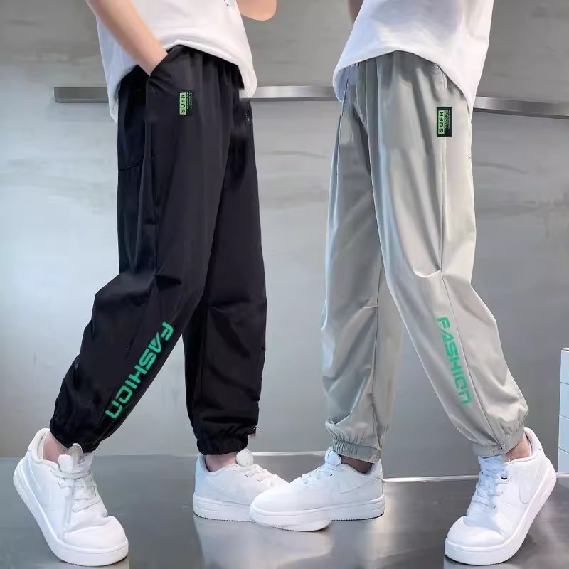 Boys Summer Pants Quick-Drying Sports Casual Thin 2024 New Anti-Mosquito Pants Black Big Kidsren's Wear Boys Handsome
