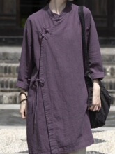 修行禅服女佛系禅意女装棉麻衬衫素衣中式斜襟上衣中长款开衫长袖
