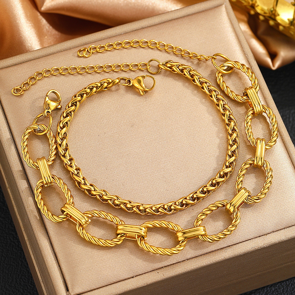 European And American Style Stainless Steel Men's Cuban Double Layer Stacking Set Bracelet Figaro Braided Chain Simple_voghion.com
