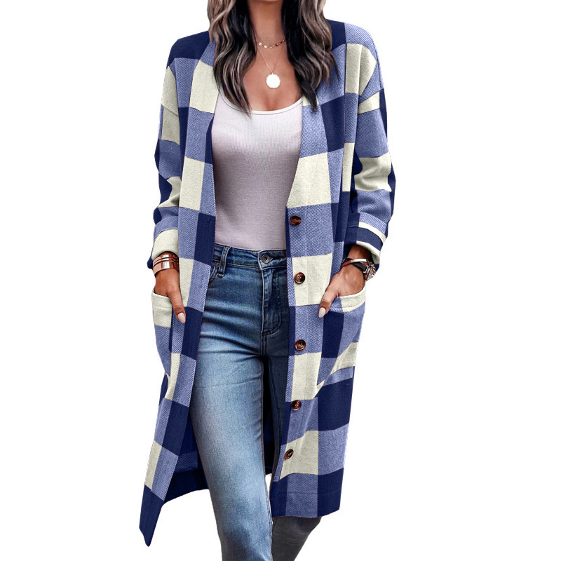 Women's Simple Style Plaid Pocket Patchwork Single Breasted Coat Woolen Coat display picture 5