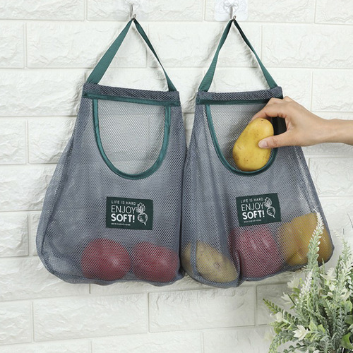 Hollow wall-mounted storage bag, kitchen vegetable and fruit storage bag, portable mesh bag, breathable onion, ginger and garlic shopping bag