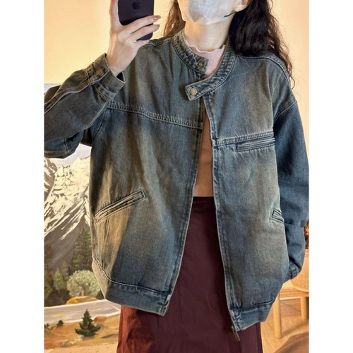 Women's Autumn Korean Style Loose and Slimming Casual Washed Distressed Open Cardigan Jacket Top Fashion