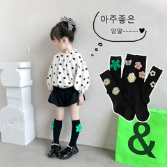 女童襪子春秋款中筒襪外穿潮ins寶寶公主風中筒女寶兒童花朵襪女