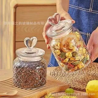 跨境加厚透明爱心玻璃密封罐 蜂蜜柠檬瓶食品茶叶储物罐家用
