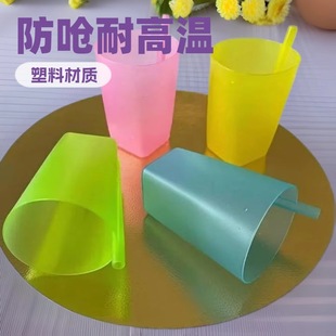 Fresh Candy Color Small Straw Kidsren's Cup Plastic Drinking Water Transparent Straw Cup Integrated Straw Drink Cup