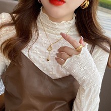 蕾丝打底衫女网纱春秋新款时尚气质长袖T恤洋气半高领紧身上衣薄