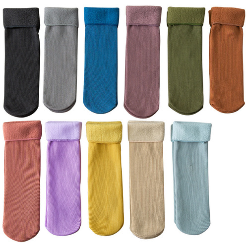 Zhuji autumn and winter velvet warm snow socks for women mid-calf confinement socks pile socks for women solid color velvet thickening wholesale