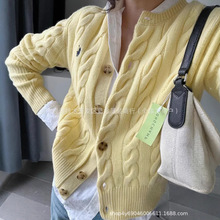 可扫码RL拉夫小马标刺绣针织开衫女秋冬加厚圆领麻花毛衣外套上衣