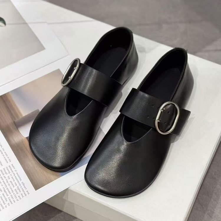 Soft Leather Version ~ New Spring And Autumn French-style Versatile Retro Mary Jane With Metal Buckle, Flat Shallow_vogvips.com
