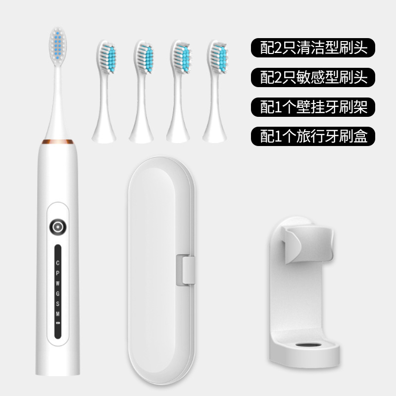 심플 화이트 | 금속 샤프트 | 선물 상자 [브러시 헤드 4개 + 스탠드 + 여행용 상자] 6레벨