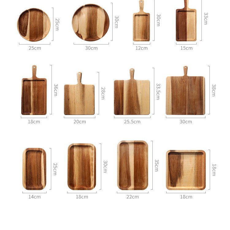 Tablero de cortar de madera de acacia amazónica con mango final tablero de corte Placa de filete tablero redondo queso bandeja de pan tablero de pizza