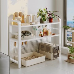 猫砂盆の上の物置棚が床に落ちた穴板の多層ペット用品の間食玩具収納棚猫食堂
