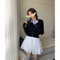 【jisoo风假两件】歌铭韩系通勤撞色针织衫女秋季长袖上衣X8207F