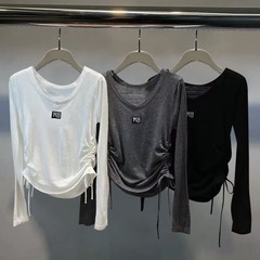 【在庫あり】シャツウエストおしゃれホットTシャツトップスニッチ2025春夏新作Vネックスリムウールニットボトムシャツ
