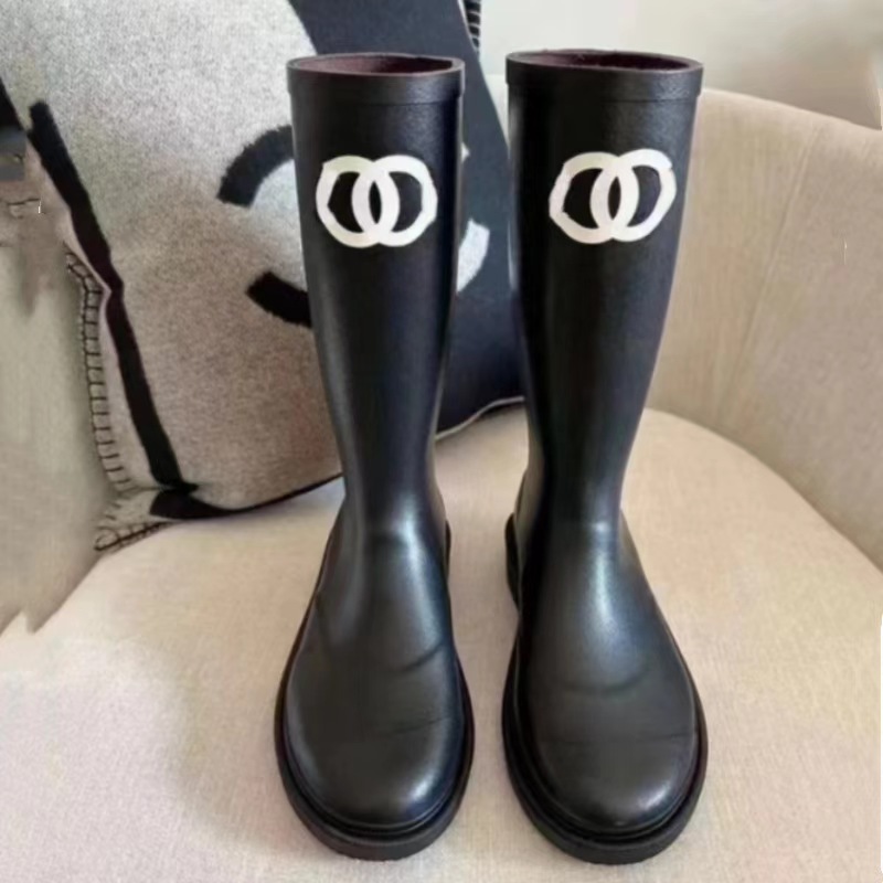 Quality Shoes Version C Brand Small Fragrance Style Vintage Waterproof Non-Slip Rain Thick-Soled Long Over-the-Knee High Tube Riding_vogvips.com