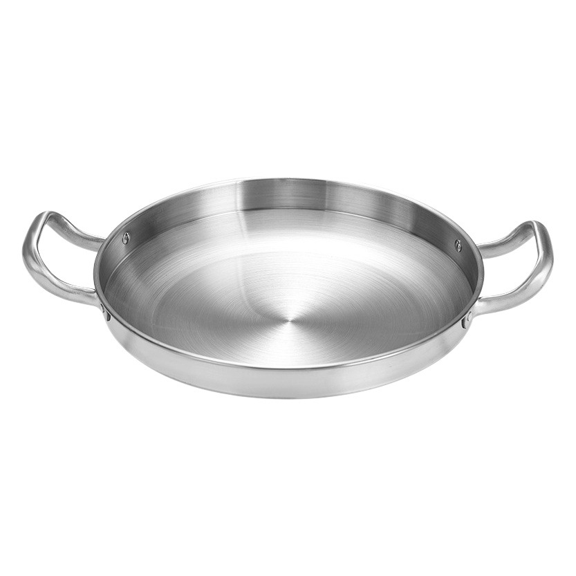 Korean-style Stainless Steel Dry Pot Seafood Pot Hot Pot Golden Flat Bottom Shallow Pot Dish Plate Commercial Double Ear Fried Pot