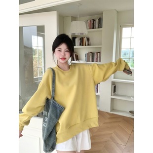 2023 round neck white lazy loose sweater