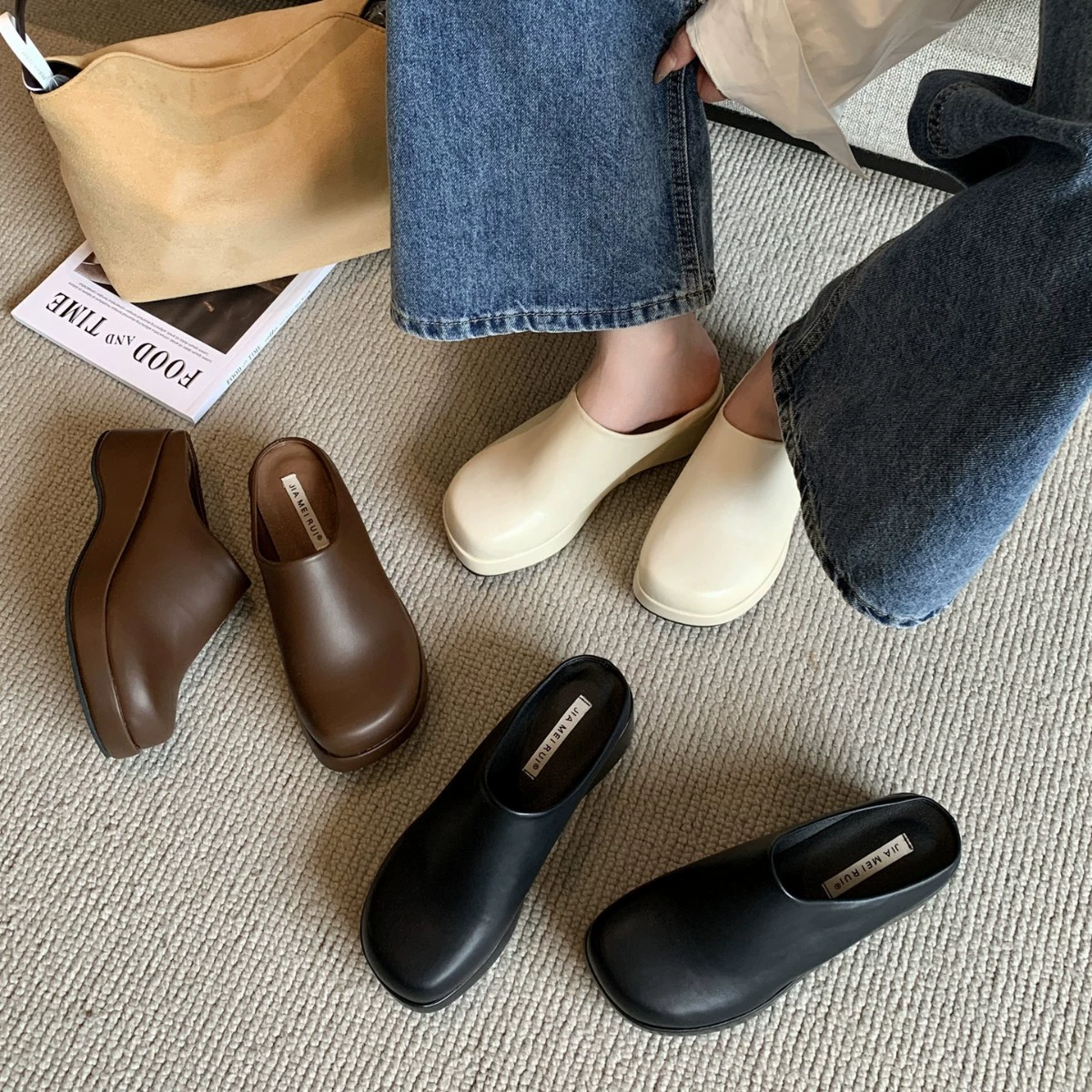 Женские полусапожки на толстой подошве с закрытым носком, модные мюли на платформе для весны и лета 2025 года