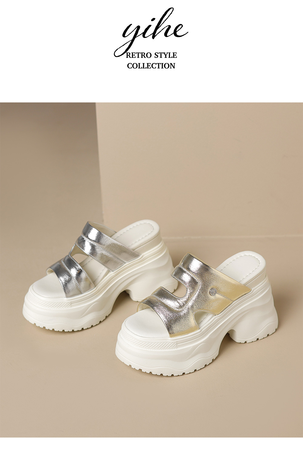 Dép sandal nữ quai ngang đế xuồng cao 12cm da thật đi biển mùa hè — đen, vàng sâm panh, Trắng, bạc chi tiết 12