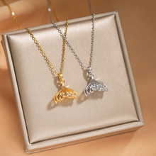 时尚新款镂空鱼尾锆石项链女气质高级感钛钢锁骨链简约轻奢风饰品