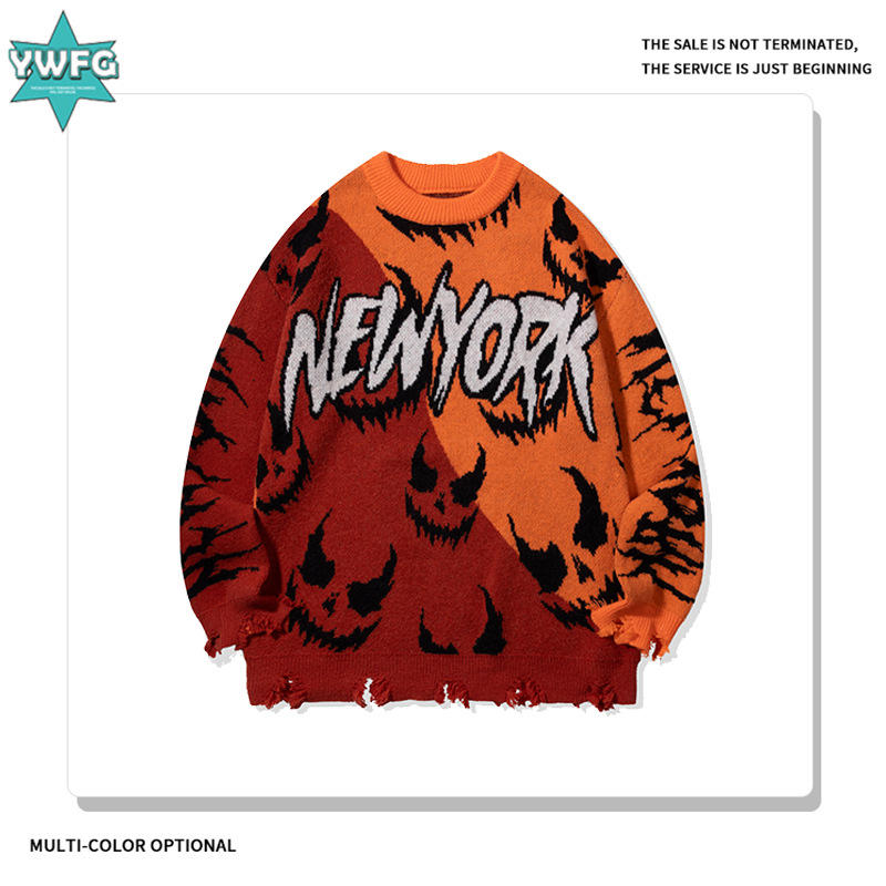 YWFG ropa de mujer americana retro letras diabólicas viento 2024 pareja de otoño superior versátil cuello redondo manga larga jersey
