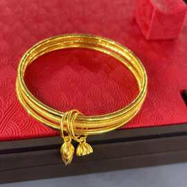 沙金饰品三生三世莲蓬手镯女仿黄金福字牌镯子小众轻奢高级感配饰