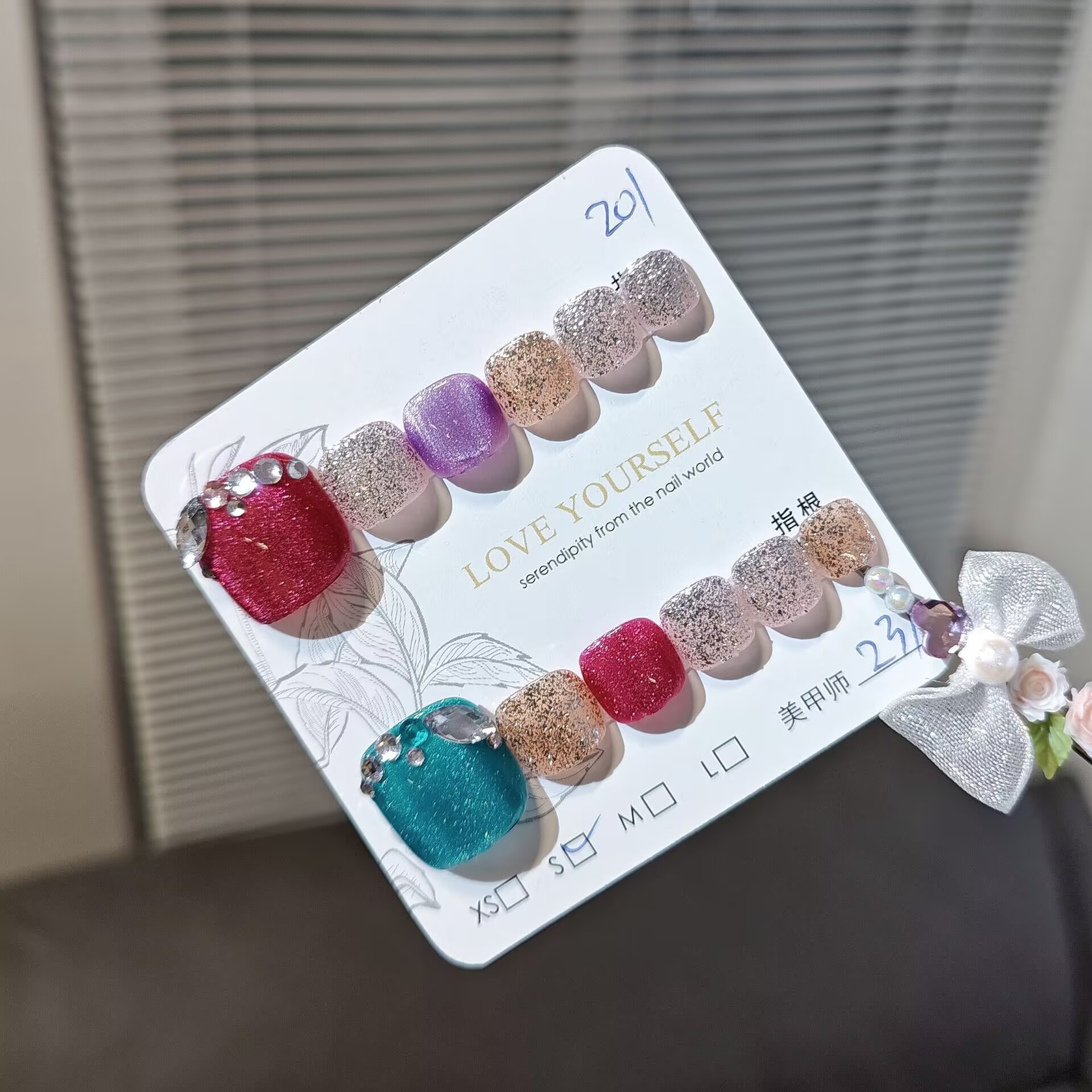 12 piezas de uñas de pie hechas a mano acabadas con parche de uñas de pie desmontables fototerapia hecha a mano dopamina de verano