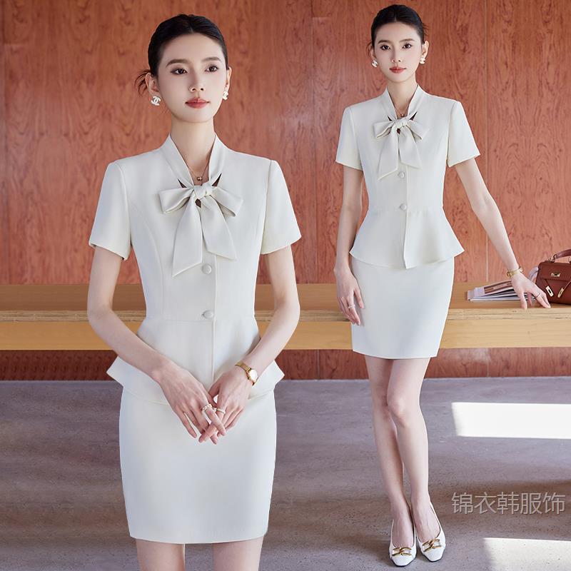 White Professional Suit for Women, Summer Style, Elegant Hotel Front Desk Receptionist Uniform, High-End Beauty Salon Workwear for Summer White Professional Suit for Women, Summer Style, Elegant Hotel Front Desk Receptionist Uniform, High-End Beauty Salon Workwear for Summer