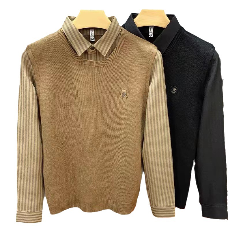 Herretøj Vintertyk varm finnålet revers todelt sweater herre slank high-end europæiske varer afslappet strikket sweater herre_voghion.com