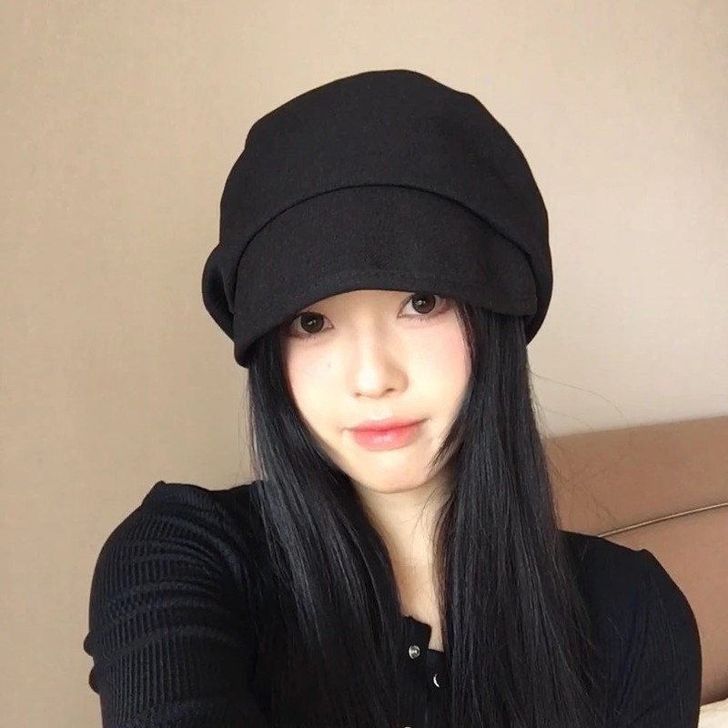 日系显脸小渔夫帽女四季遮阳帽大头围贝雷帽百搭时尚素颜堆堆帽子|undefined