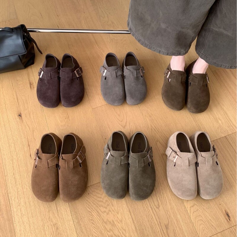 Lazy person's 5CM height-increasing genuine leather thick-soled 2026 spring/autumn new vintage Japanese Birkenstock mule shoes