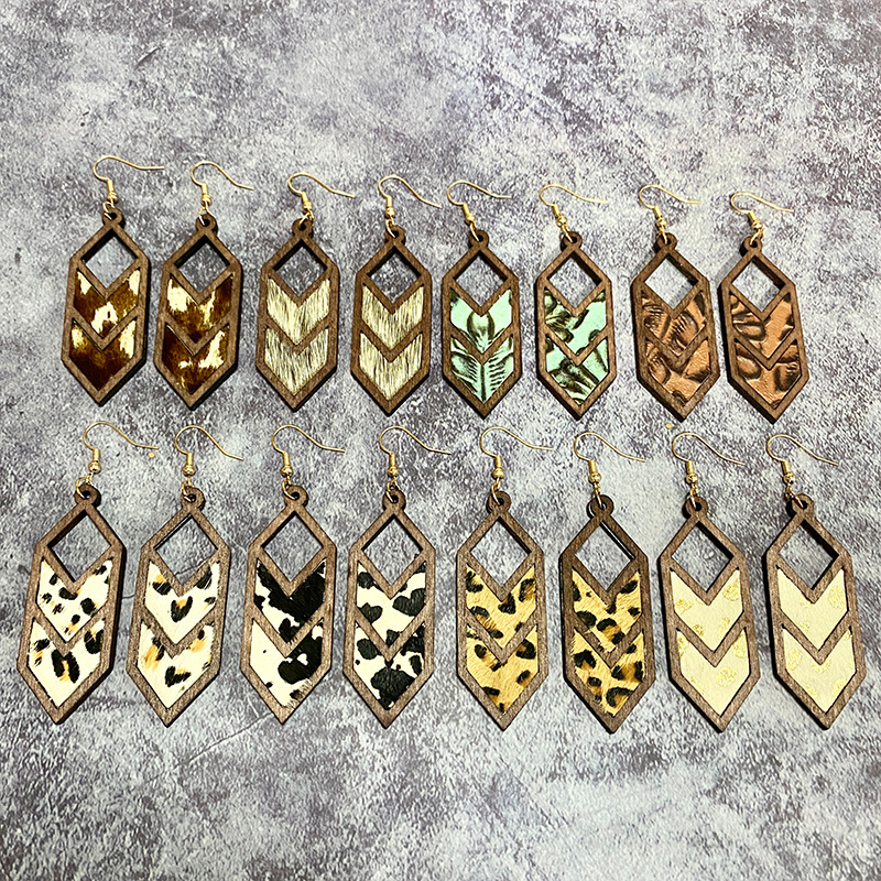 Cow Pattern, Rhombus Pattern Women's Gender 1 Pair Retro Cow Pattern Rhombus Pu Leather Drop Earrings