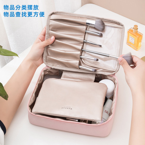 Cross-border travel cosmetic bag with large capacity and good looks ins style portable female cosmetics large pink storage bag