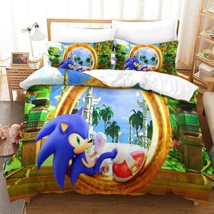 Game Three-Piece Set Sonic Anime Character 3D Digital Printing Down Jacket Home Textile Three-Piece Set