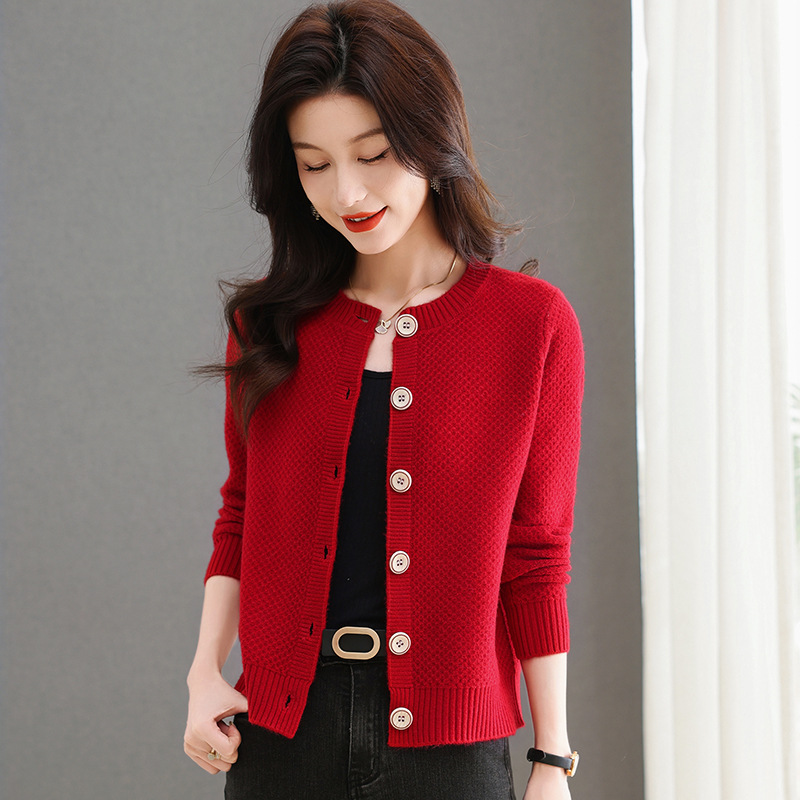 小香风薄款针织开衫女小外搭2024春秋新款宽松短款毛衣外套中年女，女装针织衫/毛衣，妃慕昵服饰