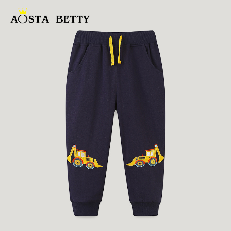Pantalones deportivos para niños, estilo europeo y americano, con parche de coche bordado, pantalones deportivos de moda para niños, otoño.