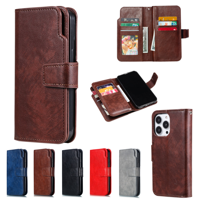 For Apple 14 Nine Card Business Card Case Phone Case 14pro Card Flip Wallet Leather Case Factory Spot