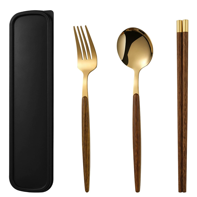 Handheld Stainless Steel Cutlery Set for Elementary Students, 3-Piece Fork Spoon Chopsticks