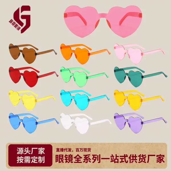Cross-Border Amazon Transparent Jelly Color Love Sunglasses Peach Heart Flame Five-Pointed Star Sunglasses One-Piece Sunglasses