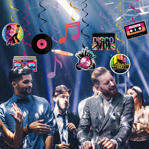 New disco theme party decorative note spiral pendant Disco party decorative record pendant