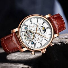 KINYUED fully automatic mechanical watch men's watch multi-function hollow mechanical watch embossed star men's watch