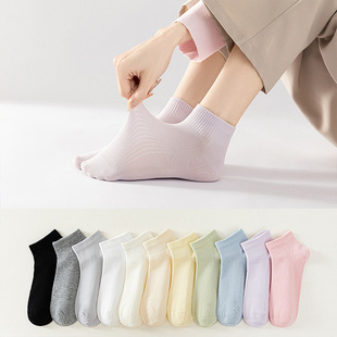 Boneless Pure Cotton Socks Women's Summer Thin Solid Color Korean Style Short Socks Japanese Style Vertical Low-side Short Socks Zhuji Cotton Socks