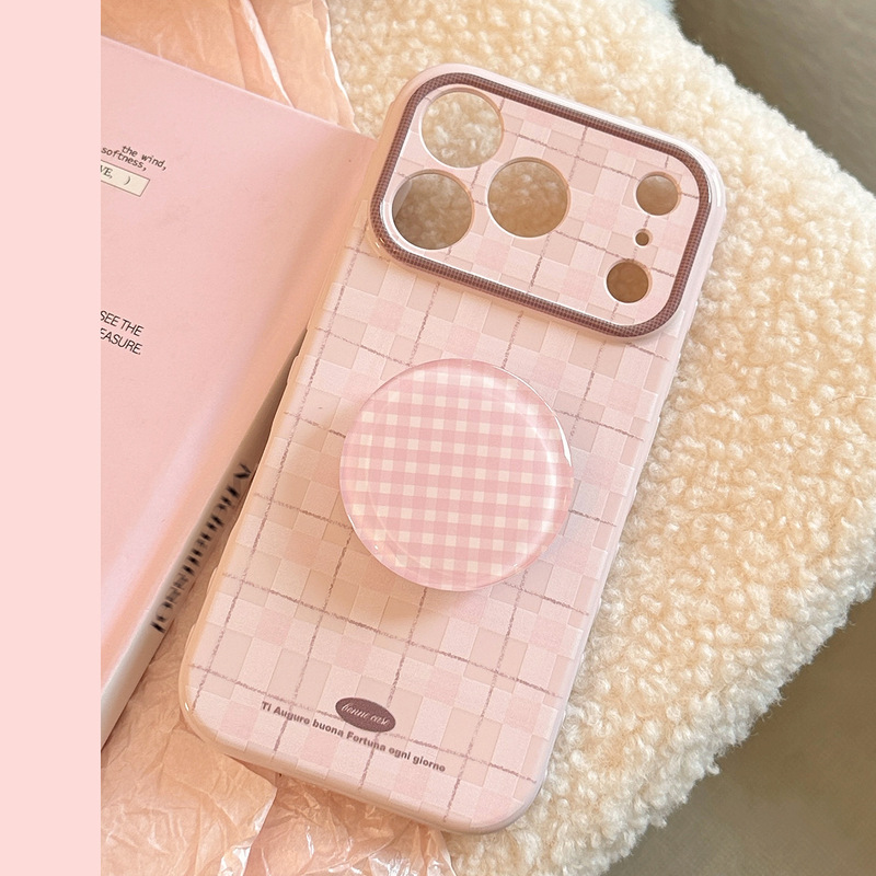 Pink Plaid Apple 17Promax Mobile Phone Case Suitable for Iphone16 15 Girl Bracket 13 Soft Case 11 Anti-Fall Pink Plaid Apple 17Promax Mobile Phone Case Suitable for Iphone16 15 Girl Bracket 13 Soft Case 11 Anti-Fall