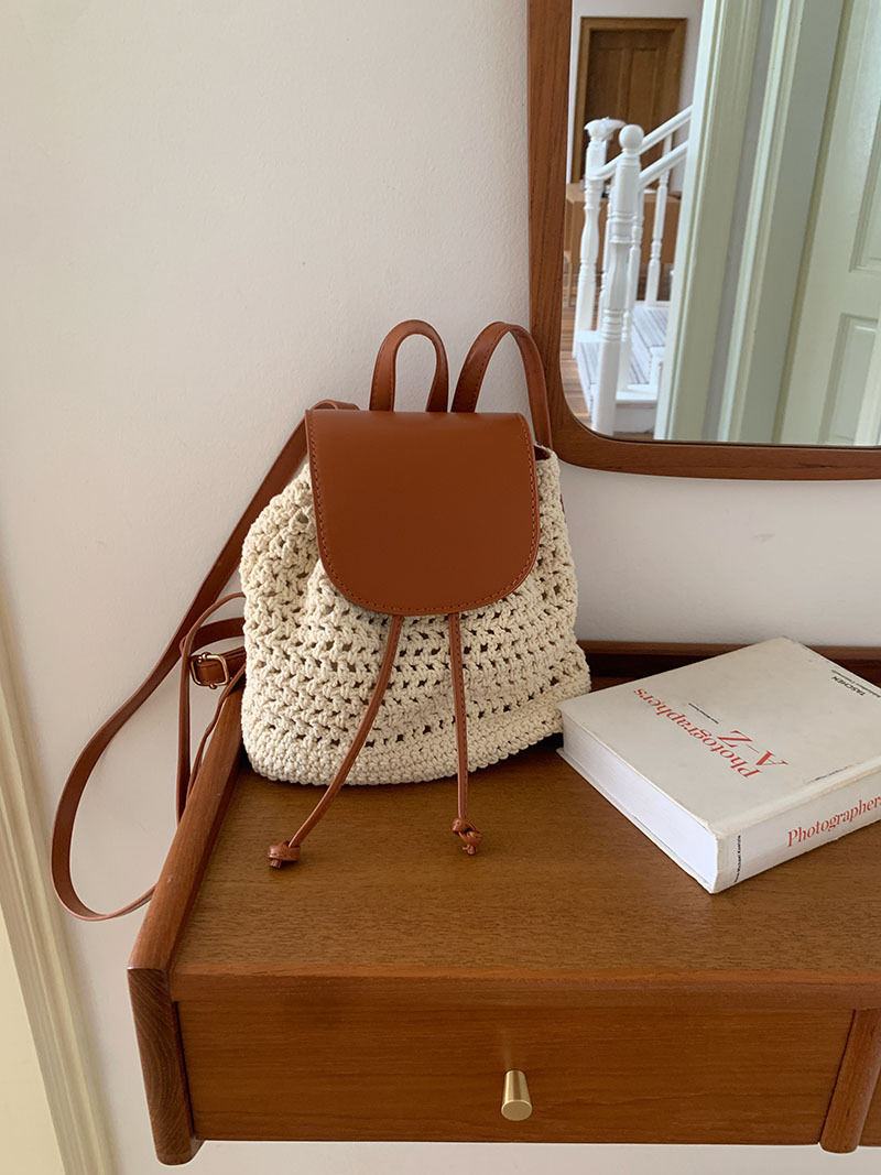 Bolsa de ombro para mulheres 2024 nova bolsa versátil para férias na praia, mochila de viagem com cordão de tecido de grama_voghion.com